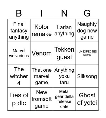 The game awards!! Bingo Card