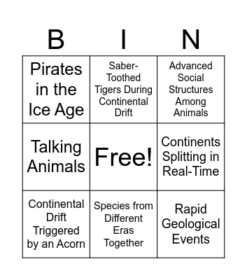 Ice Age Continental Drift Bingo Card