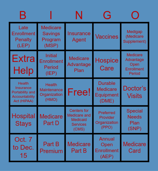 MEDICARE BINGO Card