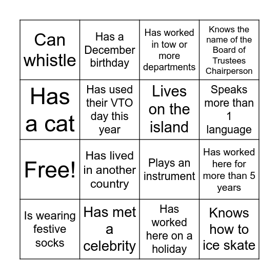 Seabrook Holiday BINGO Card