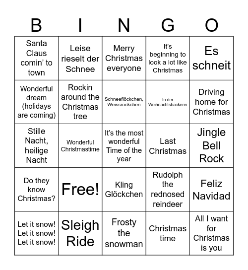 Weihnachtslieder Bingo Card