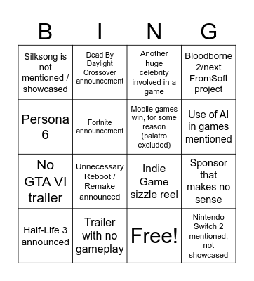 TGA 2024 Bingo Card