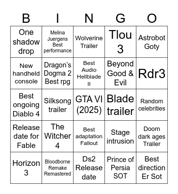 TGA 2024 Bingo Card
