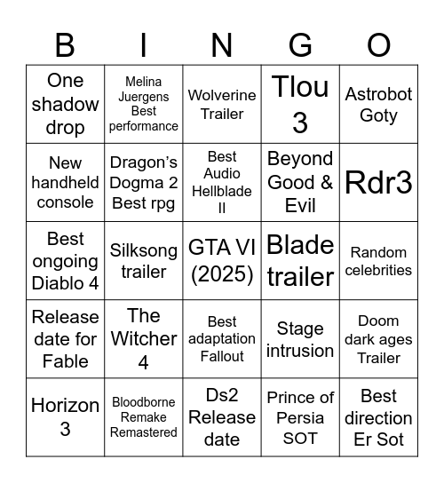TGA 2024 Bingo Card