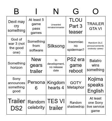 BINGO TGA 2024 Bingo Card