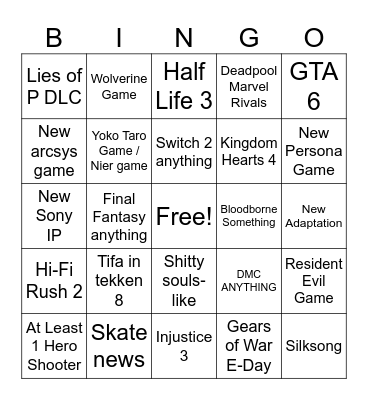 Game Awards 2024 Bingo Card