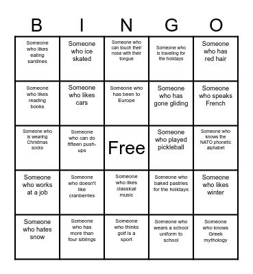 Christmas Dinner Bingo Card
