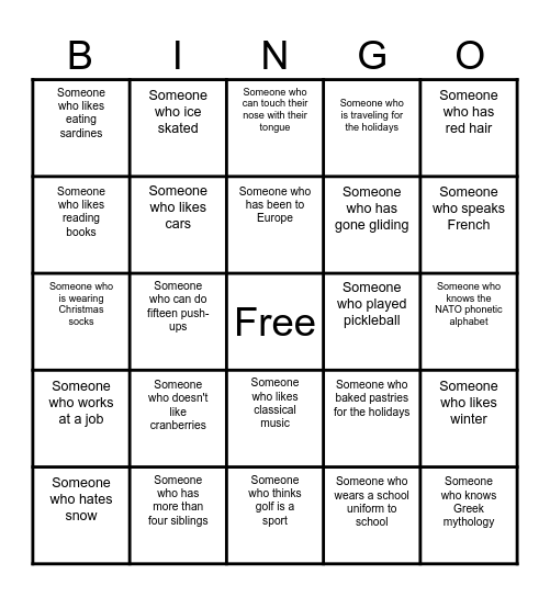 Christmas Dinner Bingo Card