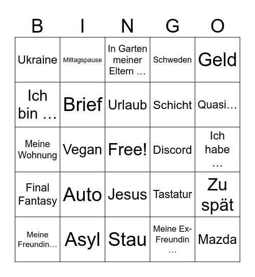 Oliver‘s Bullshit BINGO Card