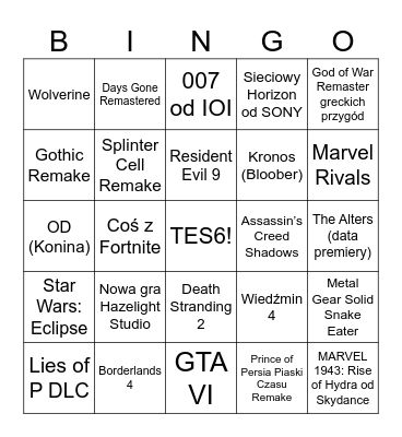 The Game Awards 2024 Bingo Card