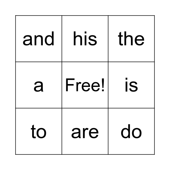 Trick Word Bingo Card