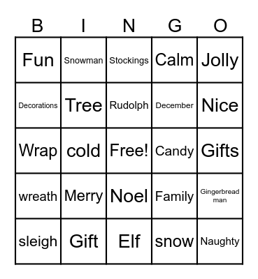 Robertson XMAS Bingo Card