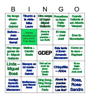 Bingo Musical Bingo Card