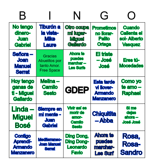 Bingo Musical Bingo Card