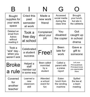 This past semester I have..... Bingo Card