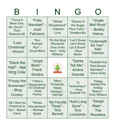 Holiday Playlist Bingo Card