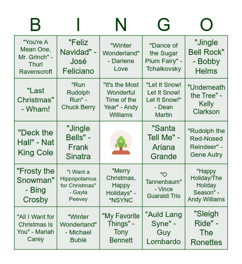 Holiday Playlist Bingo Card