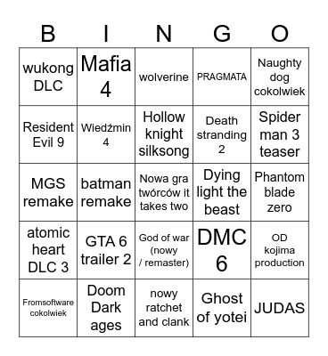 TGA 2024 Bingo Card