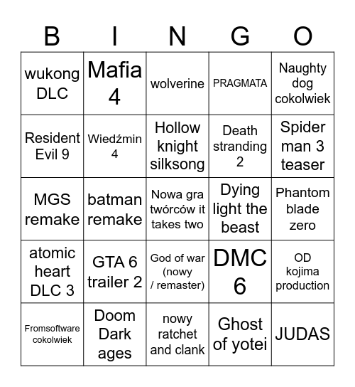 TGA 2024 Bingo Card