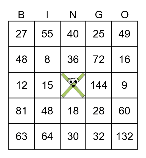 Multiplication BINGO Card