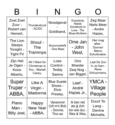 Muziekbingo Oudjaar 2024 Bingo Card