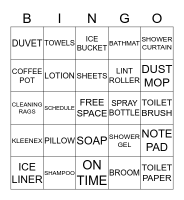 Housekeeping Bingo Card