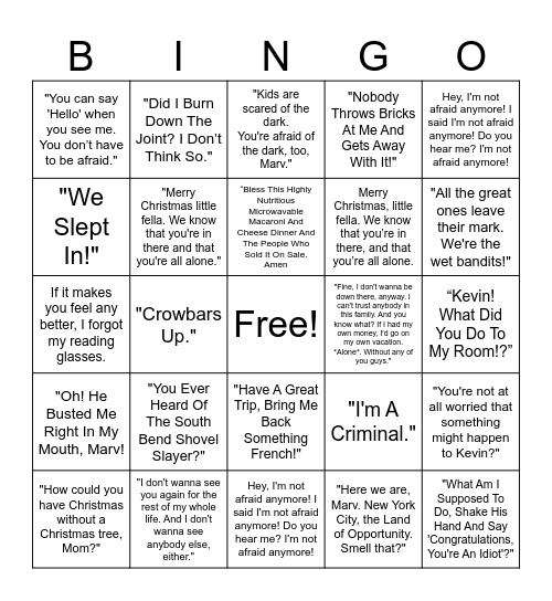 Kevin's Antics BINGO Card