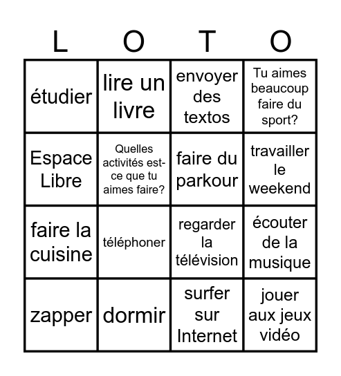 TB1 2B Encore des passe-temps Bingo Card