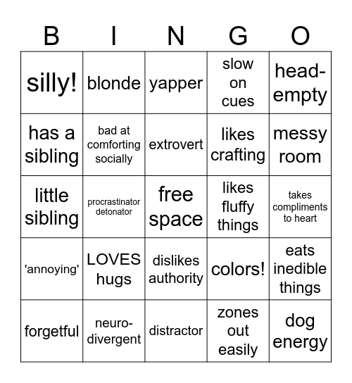 Goob kinnie bingo Card