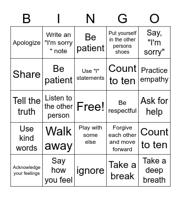 Conflict Resolution Bingo Card