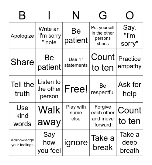 Conflict Resolution Bingo Card