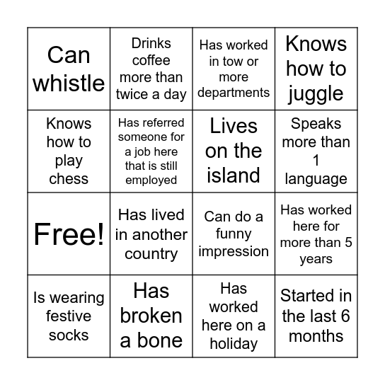 Seabrook Holiday BINGO Card