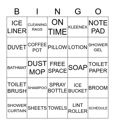 Housekeeping Bingo Card