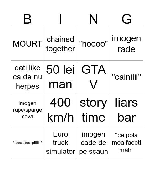 Bingo cu imogen Bingo Card