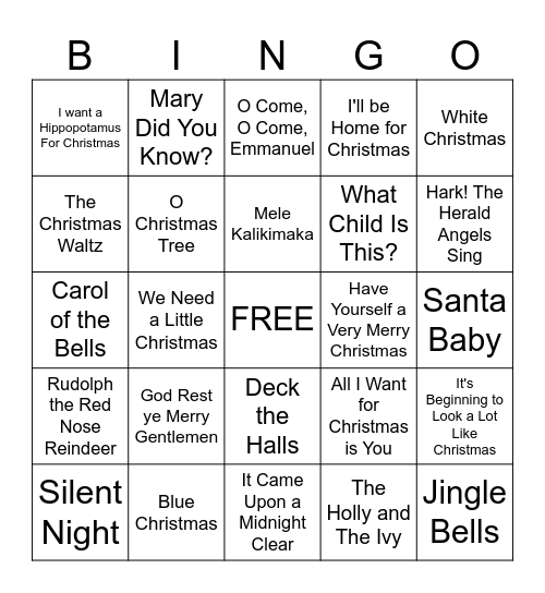 Christmas Carols Bingo Card