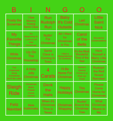 Christmas Song Bingo Card