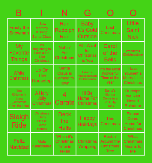 Christmas Song Bingo Card