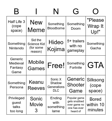 Game Awards 2024 Bingo Card