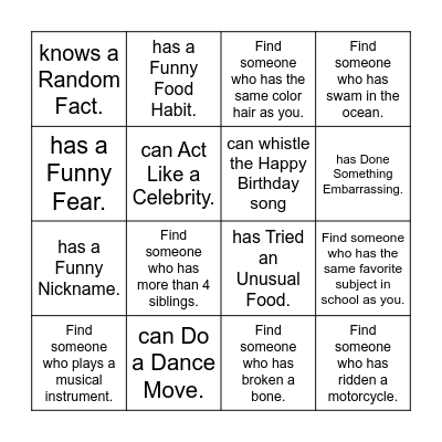 Find Someone Who Bingo Card