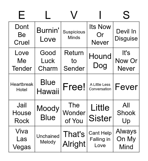 Elvis Bingo Card