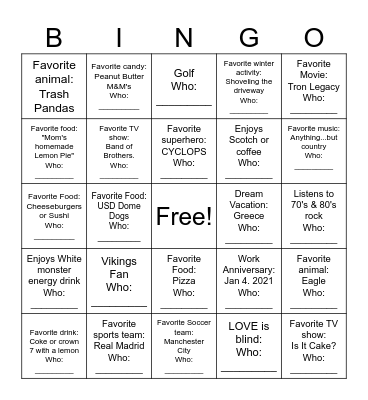 Getting To Know Each Other Bingo Card