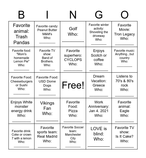 Getting To Know Each Other Bingo Card