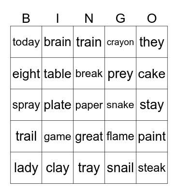 Long A Bingo Card