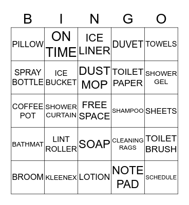 Housekeeping Bingo Card