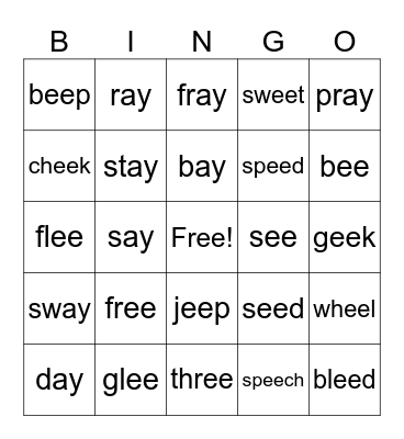 ay, ee Bingo Card
