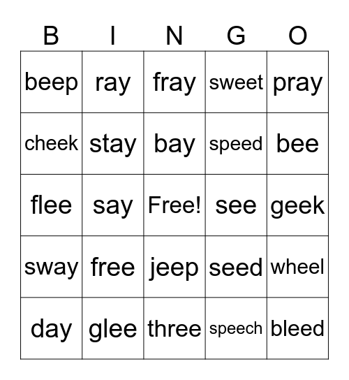 ay, ee Bingo Card