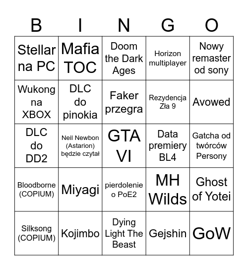 TGA2024 Bingo Card