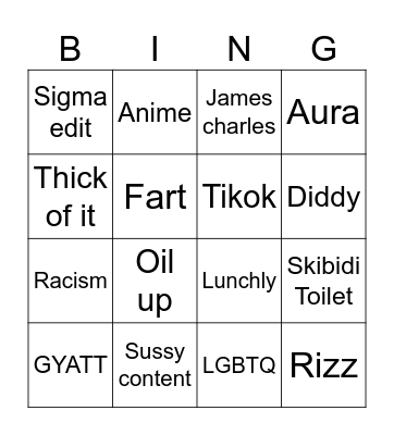 Youtube short BINGO Card