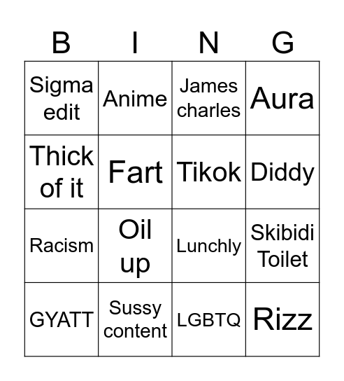 Youtube short BINGO Card