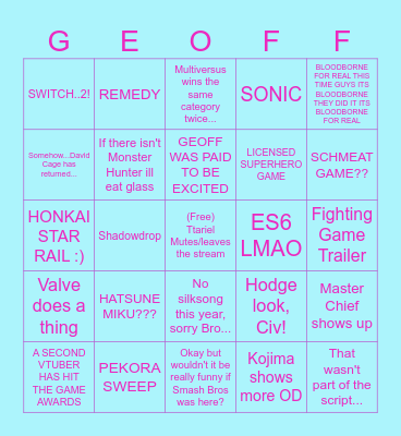 TGA 2024 Bingo Card